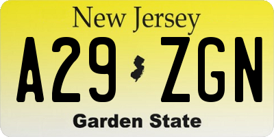 NJ license plate A29ZGN
