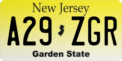 NJ license plate A29ZGR
