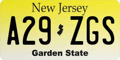 NJ license plate A29ZGS