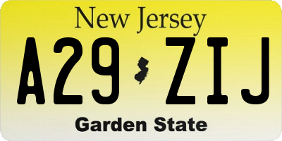 NJ license plate A29ZIJ
