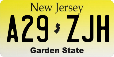 NJ license plate A29ZJH