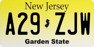 NJ license plate A29ZJW