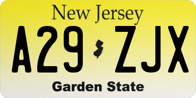 NJ license plate A29ZJX