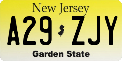NJ license plate A29ZJY
