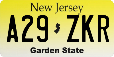 NJ license plate A29ZKR