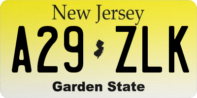 NJ license plate A29ZLK