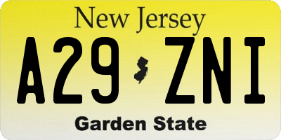 NJ license plate A29ZNI