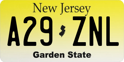 NJ license plate A29ZNL