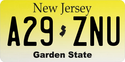 NJ license plate A29ZNU