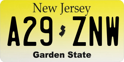 NJ license plate A29ZNW