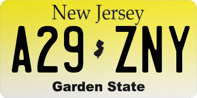 NJ license plate A29ZNY