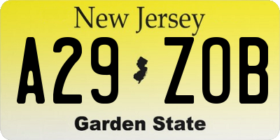 NJ license plate A29ZOB