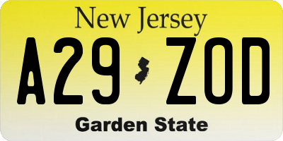 NJ license plate A29ZOD