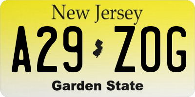 NJ license plate A29ZOG