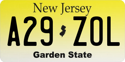 NJ license plate A29ZOL