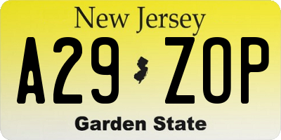 NJ license plate A29ZOP