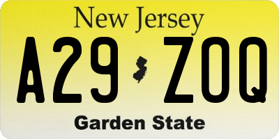 NJ license plate A29ZOQ