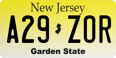 NJ license plate A29ZOR