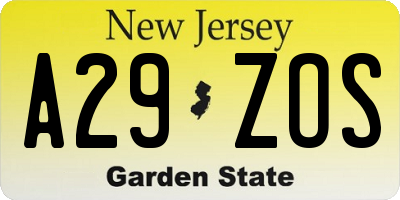 NJ license plate A29ZOS