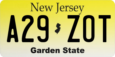 NJ license plate A29ZOT