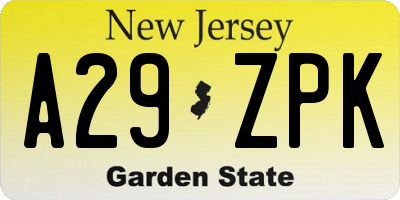 NJ license plate A29ZPK