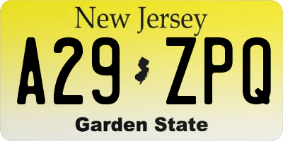 NJ license plate A29ZPQ