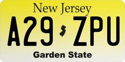 NJ license plate A29ZPU