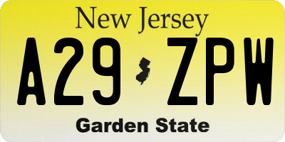 NJ license plate A29ZPW