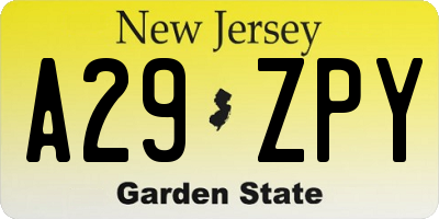 NJ license plate A29ZPY