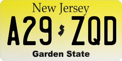 NJ license plate A29ZQD
