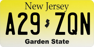 NJ license plate A29ZQN