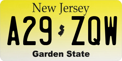 NJ license plate A29ZQW