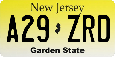 NJ license plate A29ZRD