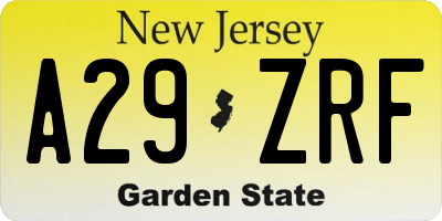 NJ license plate A29ZRF