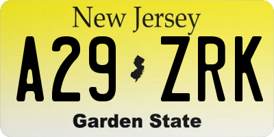 NJ license plate A29ZRK