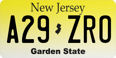 NJ license plate A29ZRO