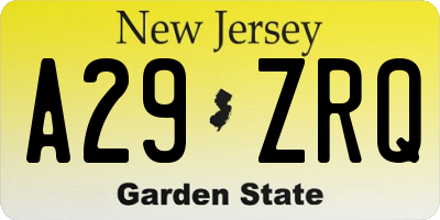 NJ license plate A29ZRQ
