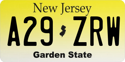NJ license plate A29ZRW
