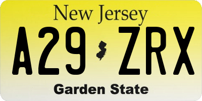 NJ license plate A29ZRX
