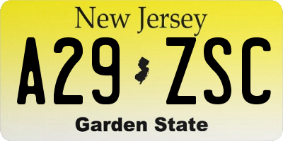 NJ license plate A29ZSC