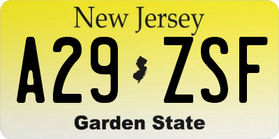 NJ license plate A29ZSF