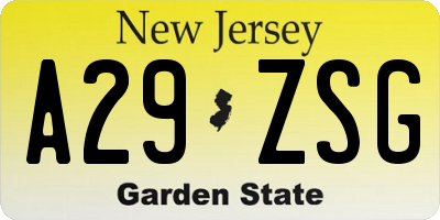 NJ license plate A29ZSG