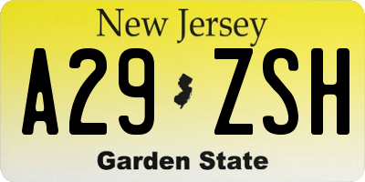 NJ license plate A29ZSH
