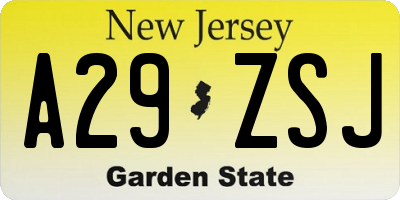 NJ license plate A29ZSJ