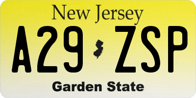 NJ license plate A29ZSP