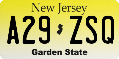 NJ license plate A29ZSQ