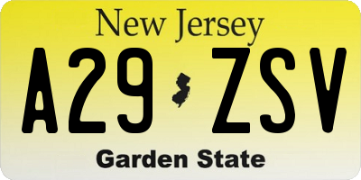 NJ license plate A29ZSV