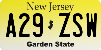 NJ license plate A29ZSW