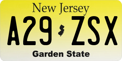 NJ license plate A29ZSX