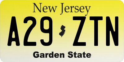 NJ license plate A29ZTN